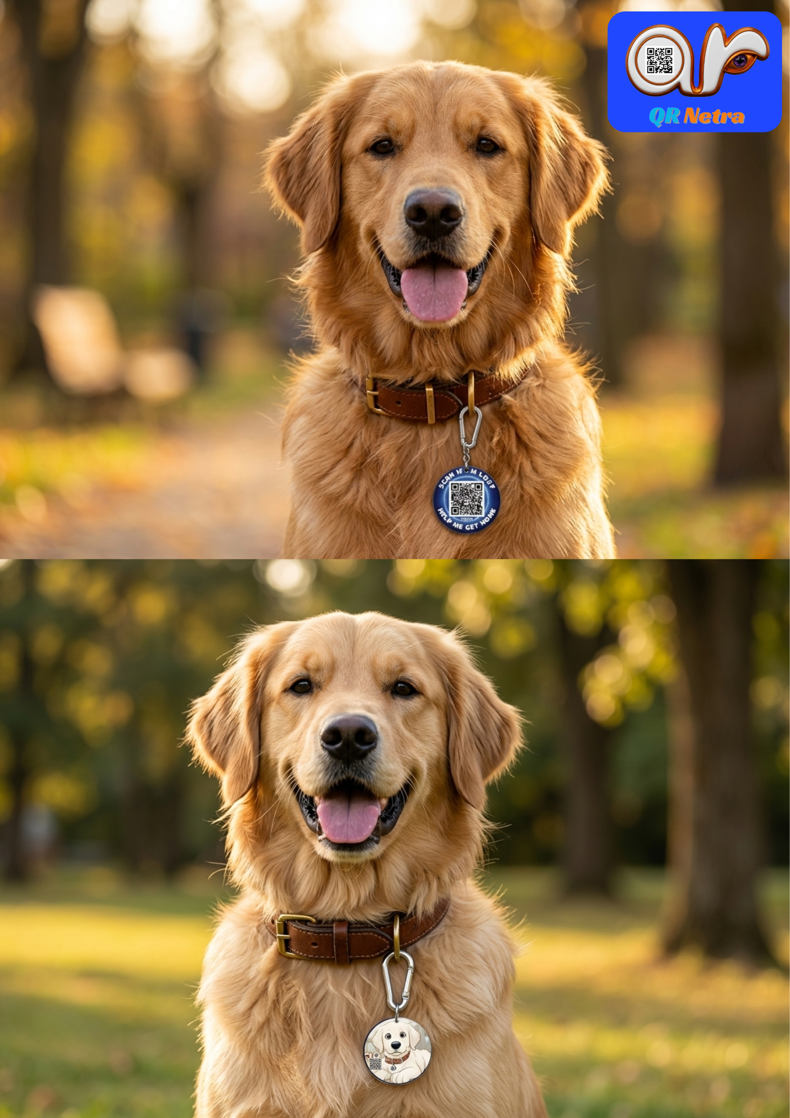 QR Netra Smart Dog ID Tag with QR Code | Digital Pet Profile, Scan & Location Alerts, Medical Info | No App Required | 45mm Acrylic Tag