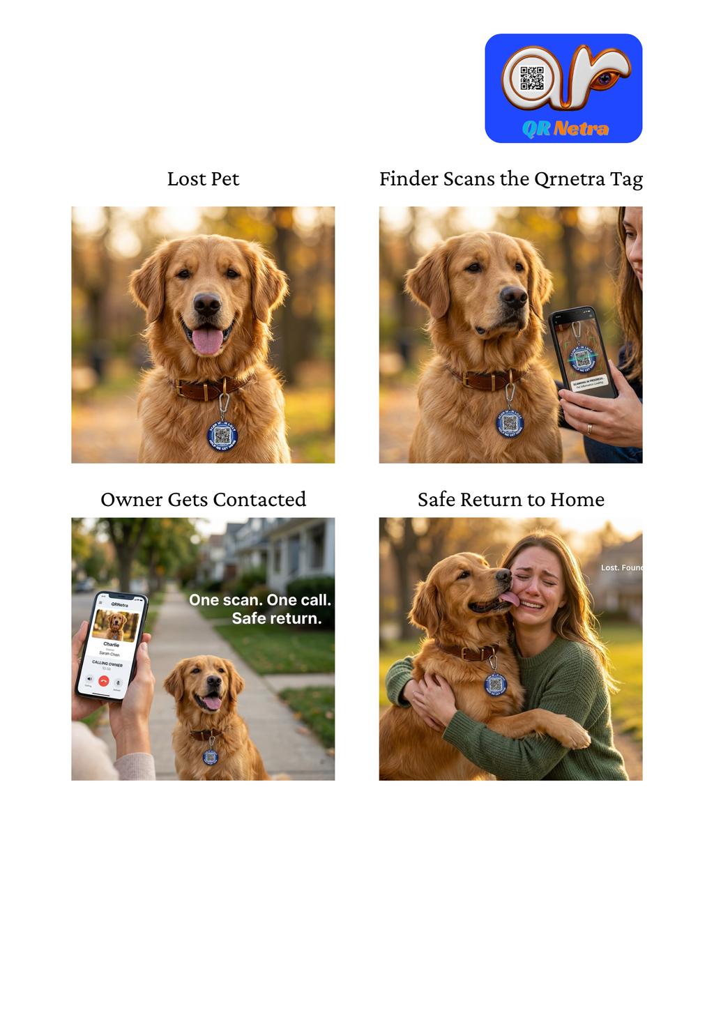 QR Netra Smart Dog ID Tag with QR Code | Digital Pet Profile, Scan & Location Alerts, Medical Info | No App Required | 45mm Acrylic Tag