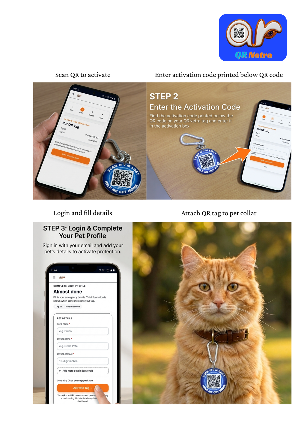 QR Netra Smart Pet ID Tag for Dogs & Cats | Digital Pet Profile, Scan & Location Alerts | No App Required | Personalized QR Pet Tag